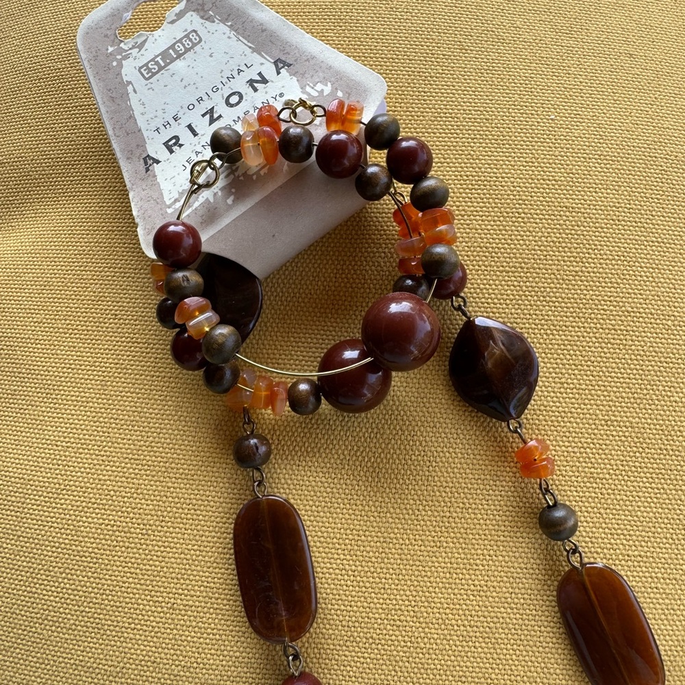 Arizona Jean Company Brown and Orange Beaded Necklace and Earrings Set